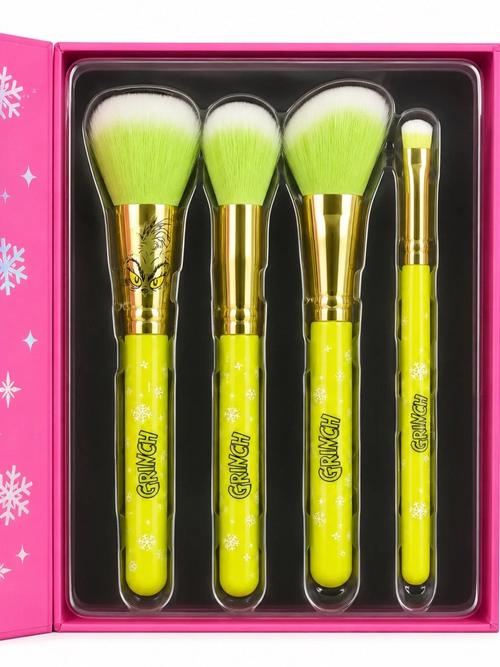 The Grinch 4 Piece Makeup Brush Set Pink Gift Box New Holiday Collectible NIB